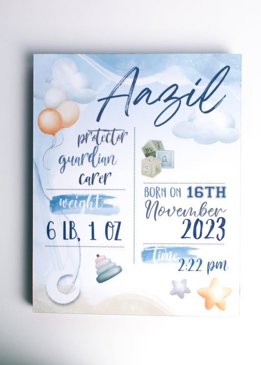 Baby Boy Vintage Blue - New Born - Plaque