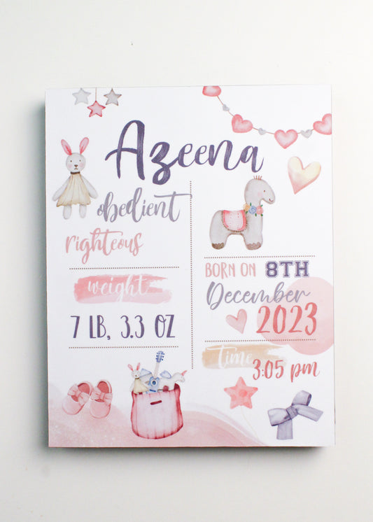 Baby Girl Mauve and Pink - New Born - Plaque