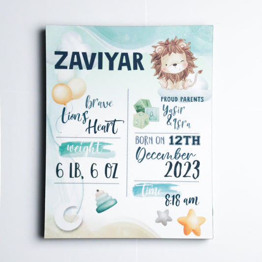 Baby Boy Teal Lion - New Born - Plaque