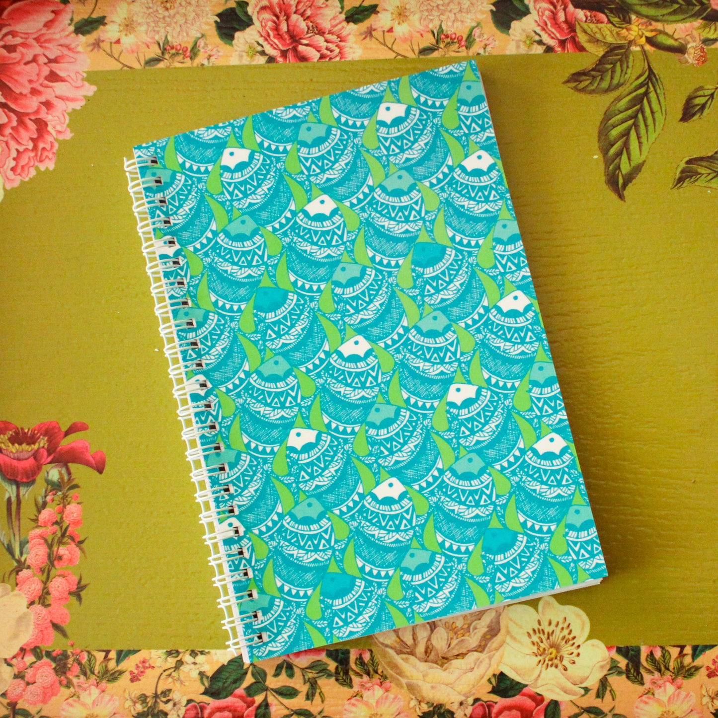 Madhubani Folk Fish Teal Notebook