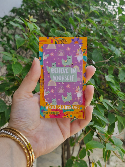 Believe in Yourself Llama and Unicorn - Wallet Greeting Card